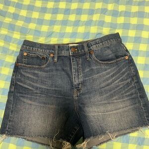 Madewell Dark Blue Jean Shorts with Frayed Hem